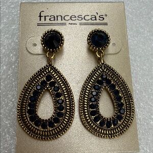 Francesca's Collections Gold and Dark Blue Teardrop Earrings
